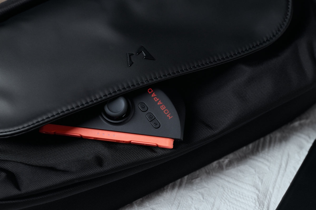 Colorchecker passport device stored inside a black bag.